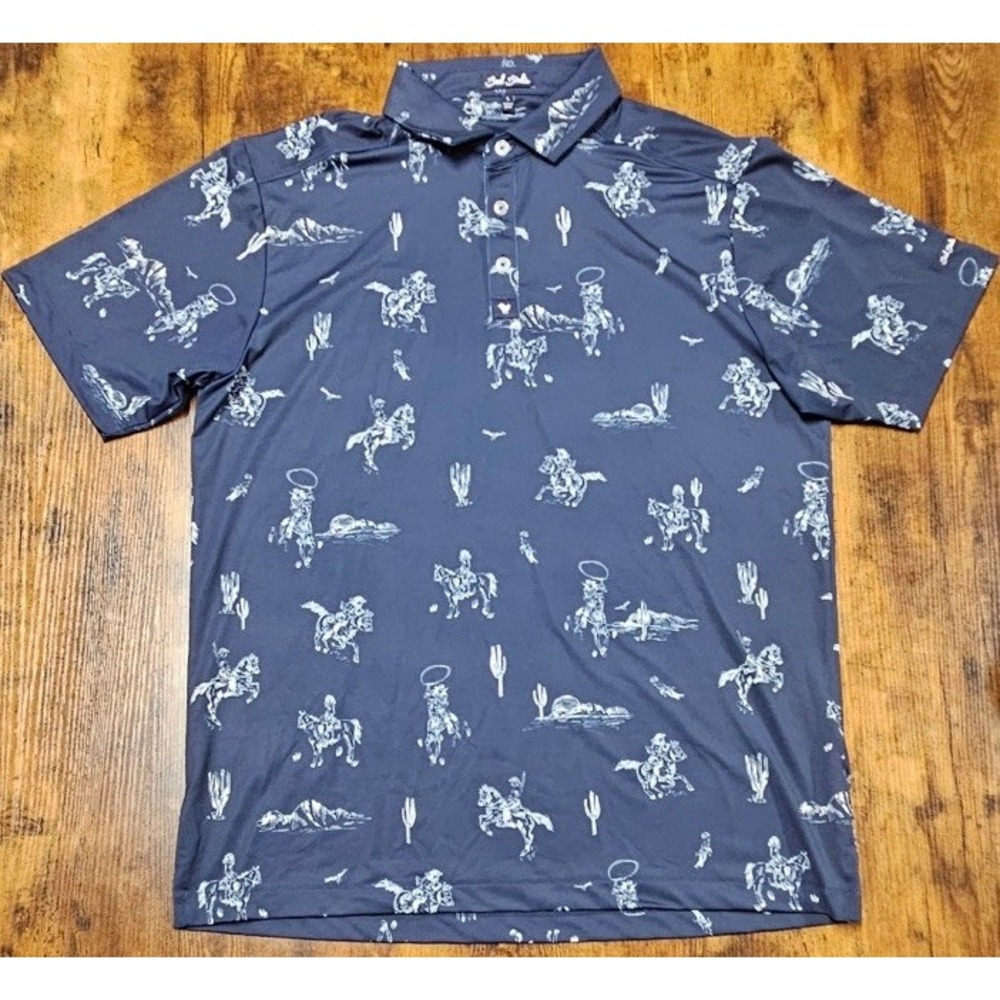 Bad Birdie Core Yeehaw Golf Polo Western Dark Navy Button Up Men's Size Large